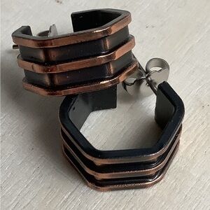 New vintage copper hexagon wide hoop earrings